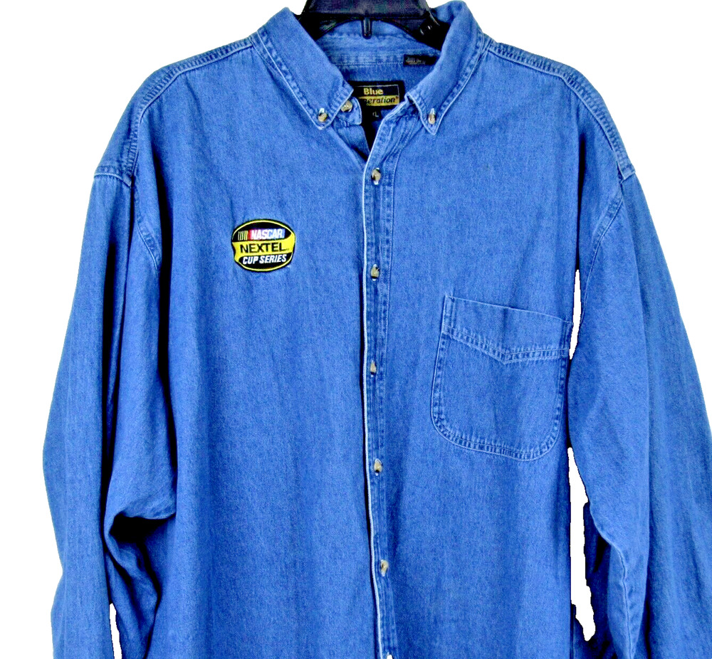 Denim Shirt Nextel Cup Series Blue Button Front Long Sleeve Size 2XL Nascar